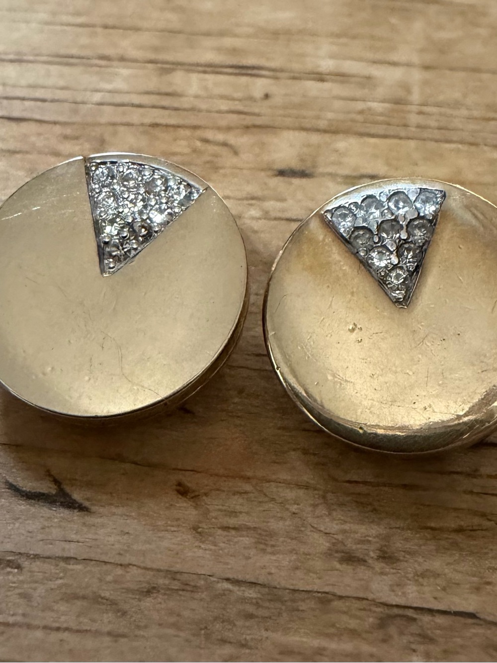 Vintage Panetta GoldTone Clipon Earrings With Rhinestones 3/4” Round Preowned
